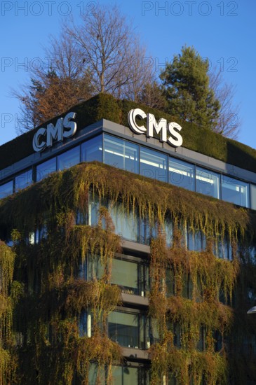 Green façade on the new building, CMS Hasche Sigle office building, Calwer Straße, Logo, Stuttgart, Baden-Württemberg, Germany