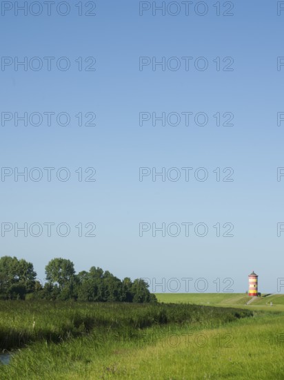 Pilsum lighthouse in the background, Krummhörn Municipality, East Frisia, Germany