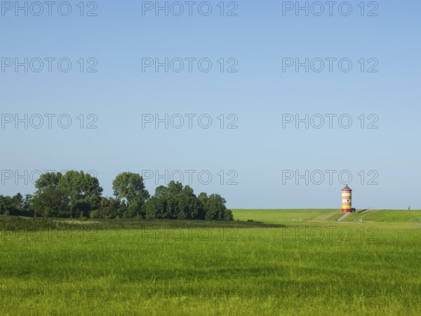 Pilsum lighthouse in the background, Krummhörn Municipality, East Frisia, Germany