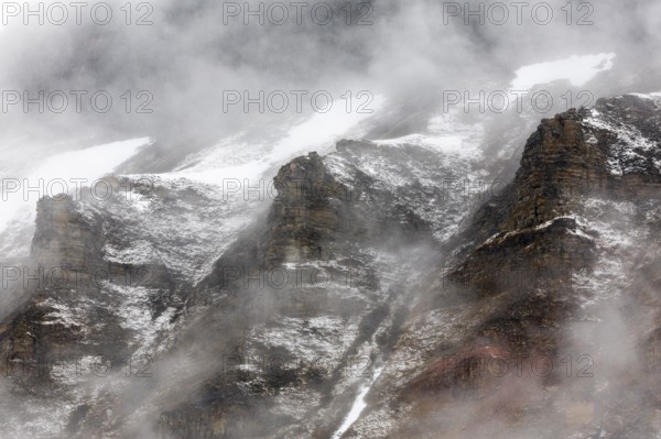 Mountain peaks in fog, Longyearbyen, Spitsbergen, Svalbard