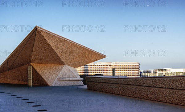 Zayed National Museum in Abu Dhabi, memorial to the late Zayed bin Sultan Al Nahyan, the museum is the heart of the cultural district on Saadiyat Island, way to the platform on the roof of the museum, Abu Dhabi, United Arab Emirates