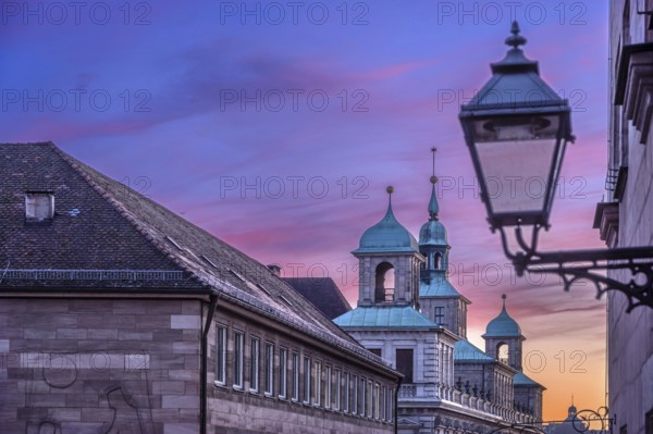 Towers of the historic Wolff Town Hall, built in 1616, evening sky, Nuremberg, Middle Franconia, Bavaria, Germany