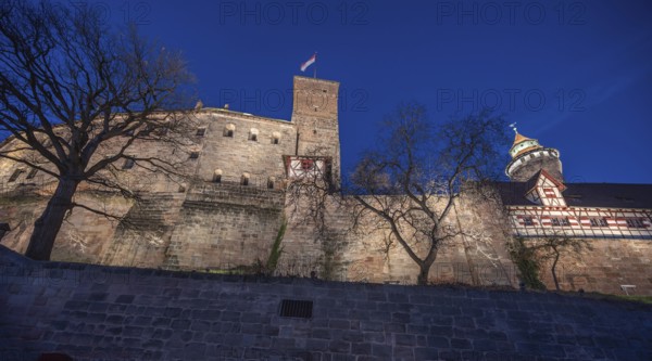 Nuremberg Kaiserburg in evening lighting, Ölberg, Nuremberg, Middle Franconia, Bavaria, Germany