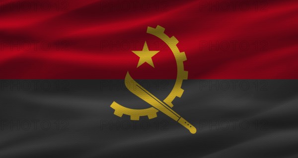 Angolan flag with fabric texture. Realistic flag of Angola waving, National flag