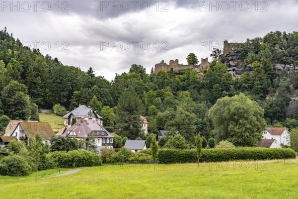 Castle and monastery ruins on Mount Oybin in Oybin, Zittau Mountains, Upper Lusatia, Saxony, Germany