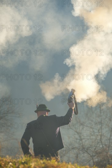 Berchtesgaden Christmas shooter, firecracker shooting down his firecracker, Bischofswiesen, Berchtesgadener Land, Upper Bavaria, Germany