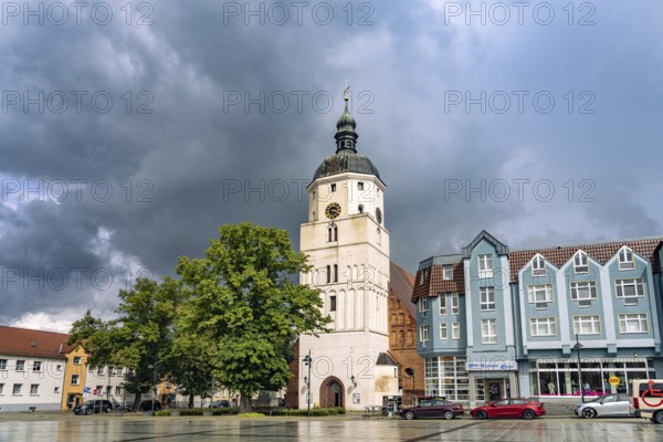 Market square and Paul-Gerhardt church in Lübben in the Spreewald, Brandenburg, Germany