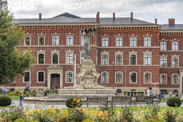 The Muschelminna fountain or Toberentzbrunnen at Postplatz in Görlitz, Upper Lusatia, Saxony, Germany