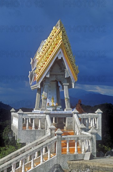 Monk in the monastery of Wat Tam Sua, which is partly on the summit of a mountain, near Krabi, Thailand, December 2002, vintage, retro, old, historic