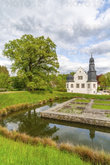 Göltzsch Castle with ruins of a moat and moat, Rodewisch, Jakobsweg Silberberg, Vogtland, Saxony, Germany