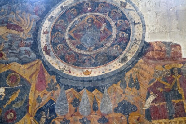 Elaborate fresco with religious theme, circular design and medieval style, Svetitskhoveli Cathedral, Svetitskhoveli, UNESCO World Heritage Site, Mtskheta, Mtskheta, Mtskheta-Mtianeti region, Georgia