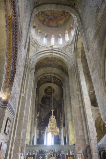 An impressive vaulted ceiling with frescoes and a depiction of Christ in a church, Svetitskhoveli Cathedral, Svetitskhoveli, UNESCO World Heritage Site, Mtskheta, Mtskheta, Mtskheta-Mtianeti region, Georgia