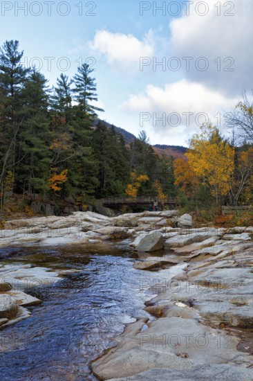 Rapids, Rocky Gorge, Swift River, picturesque riverscape near Albany, autumn leaves, Indian Summer, White Mountain National Forest, Kancamagus Highway, New Hampshire, New England, USA