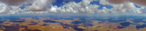 Cloud sky, cumulus, desert, Kalahari, savanna, thorn savanna, aerial view, panorama, Namibia, Leonhardville