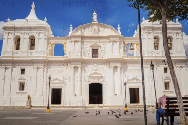 Colonial cathedral, Leon Nicaragua cathedral, view of a cathedral with blue sky. Leon, Nicaragua, Wednesday 12 of april 2023