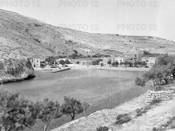 Coastal inlet bay at Xlendi Beach, Island of Gozo, Malta, Europe, 1956
