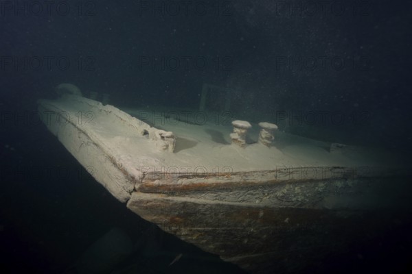 Ledi wreck, wreck of a Ledi ship, cargo ship for mass freight, bulk cargo taken at night in Lake Walen. Tauchplatz Känzeli, Mols, Canton of St. Gallen, Switzerland