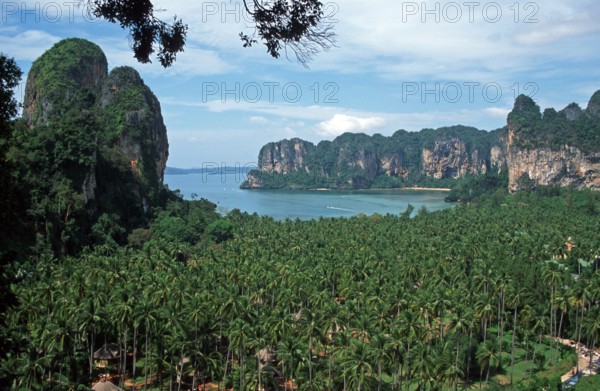 Mountains, sea, view of Railay from the viewpoint, two years in front of the tsunami, Krabi, Thailand, December 2002, vintage, retro, old, historic