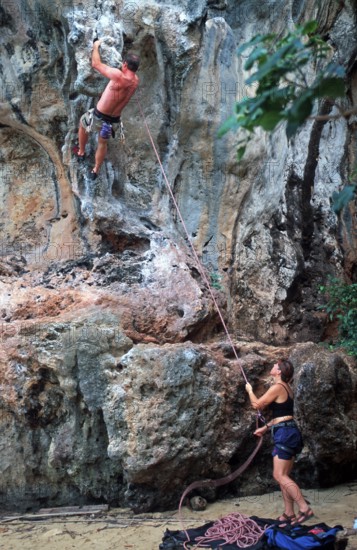 Mountaineers on Railay East Beach, two years in front of the tsunami, Krabi, Thailand, December 2002, vintage, retro, old, historic