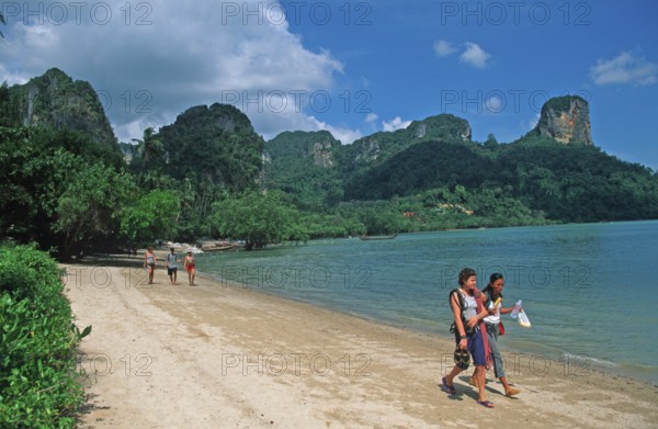 People, beach, Railay East, two years in front of the tsunami, Krabi, Thailand, December 2002, vintage, retro, old, historic