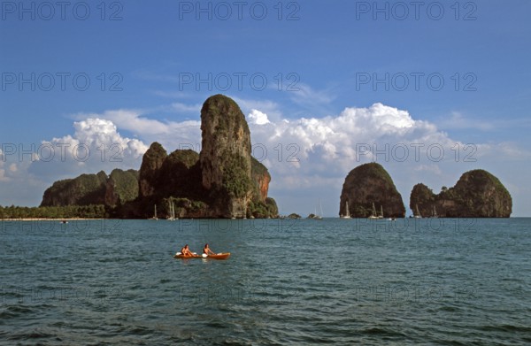 Kayak, rocks in the sea, Railay East, two years in front of the tsunami, Krabi, Thailand, December 2002, vintage, retro, old, historic