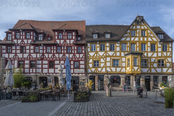 Market square with historic half-timbered houses, 17th and 18th century, market square, Fürth, Middle Franconia, Bavaria, Germany