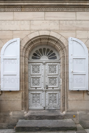 Decorative front door of a residential building, built around 1880, Fürth, . Middle Franconia, Bavaria, Germany
