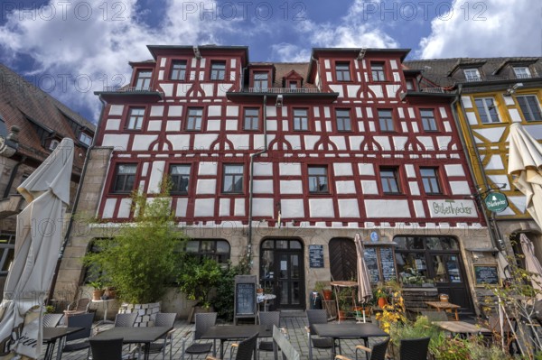 Historic half-timbered house, 17th century, marketplace, Fürth, Middle Franconia, Bavaria, Germany