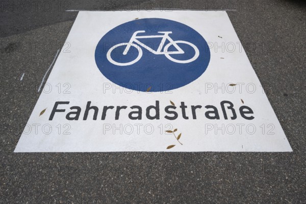 Bicycle road, painted sign on the road, Fürth. Middle Franconia, Bavaria, Germany