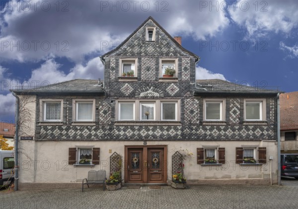Historic old town house with slate façade around 1880, Schrödershof 1Fürth, Middle Franconia, Bavaria, Germany