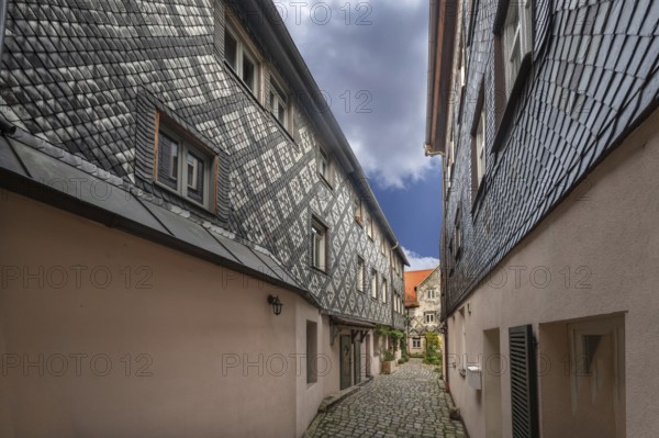 Historic old town houses with slate facades around 1660, Fürth, Middle Franconia, Bavaria, Germany
