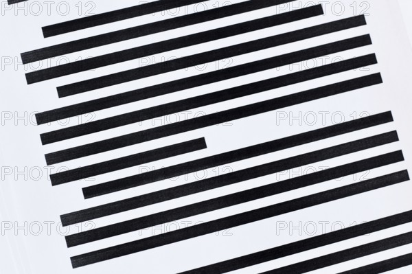 Documents with fully blacked out text. Censorship secrecy and hidden information concept