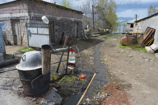 Rural scenery with a distillation plant on a road, schnapps production, Sameba, Kvemo Kartli region, Lower Kartli, Georgia