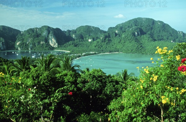 View of the island from the viewpoint one year in front of the tsunami, Ko Phi Phi Don, Thailand, December 2002, vintage, retro, old, historic