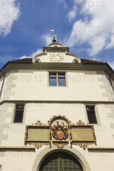 Wilhelmsstift Tübingen, Episcopal Theologian Convict of the Diocese of Rottenburg-Stuttgart, historic buildings, architecture, clock, coat of arms, inscription, Tübingen, Baden-Württemberg, Germany