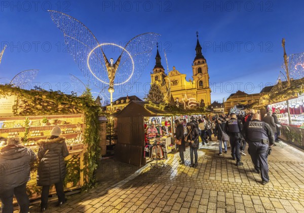 Baroque Christmas market on Ludwigsburg's market square. Police patrol. Ludwigsburg, Baden-Württemberg, Germany