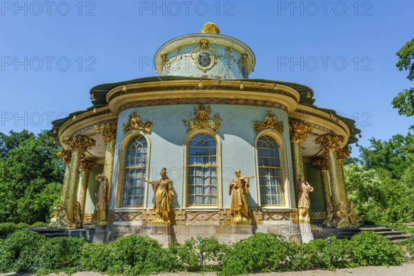Chinese house, tea house with golden sculptures, Sanssouci Park, Potsdam