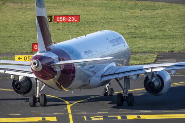 Eurowings Airbus on the taxiway to take off, Düsseldorf Airport, DUS