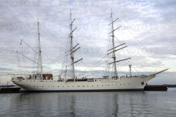 Sailing ship Gorch Fock 1 in the port of Stralsund, Hanseatic City of Stralsund, Mecklenburg-Western Pomerania, Germany