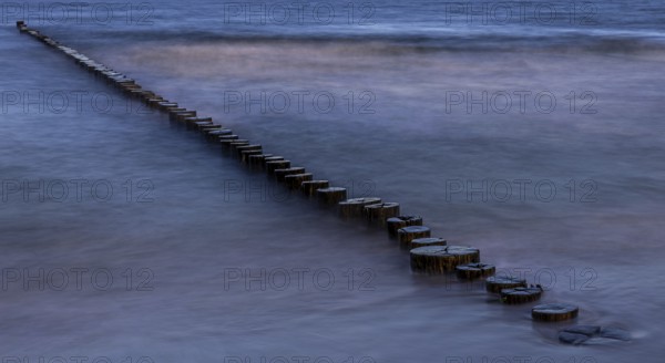 Grooves in the sea, panorama, long exposure, Zingst, Fischland-Darß-Zingst, Western Pomerania Lagoon Area National Park, Mecklenburg-Western Pomerania, Germany