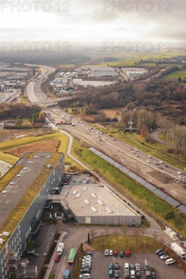 A81 Wide landscape with visible country roads, forests and fields in an autumnal mood, Böblingen, Germany