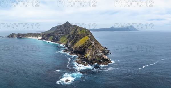 Aerial view, cliffs and sea at Cape of Good Hope, Cape Point Lighthouse, Cape Peninsula, Cape Point Nature Reserve, Cape Town, South Africa