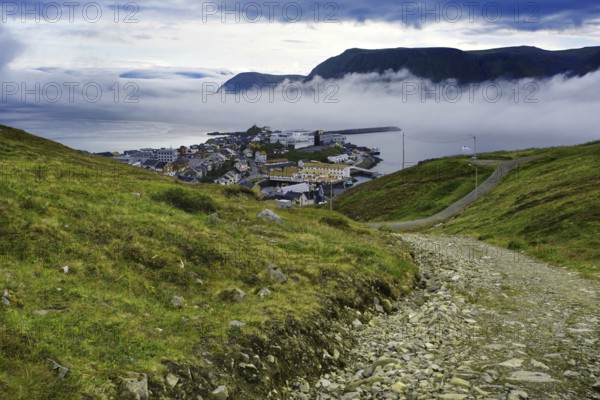 View of Honningsvag and the sea from a hill, Honningsvag