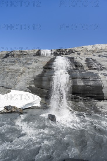 Glacier Stream with Waterfall, Worthington Glacier, Worthington Glacier State Recreational Site, Chugach Mountains, Alaska, USA