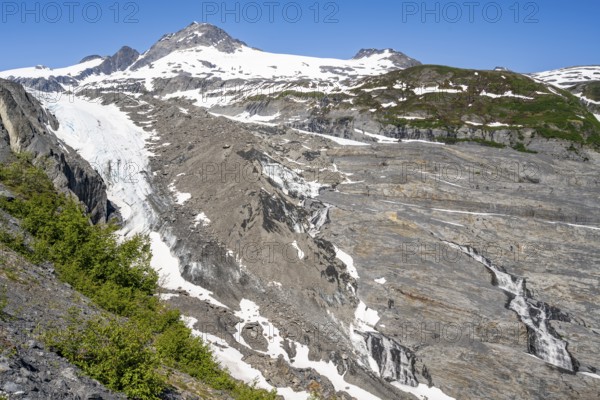 View of the remains of the Worthington Glacier tongue, Worthington Glacier Lagoon, Worthington Glacier State Recreational Site, Chugach Mountains, Alaska, USA
