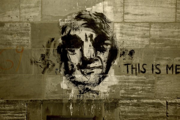 Painting portrait on a wall, Erlangen, Middle Franconia, Bavaria, Germany