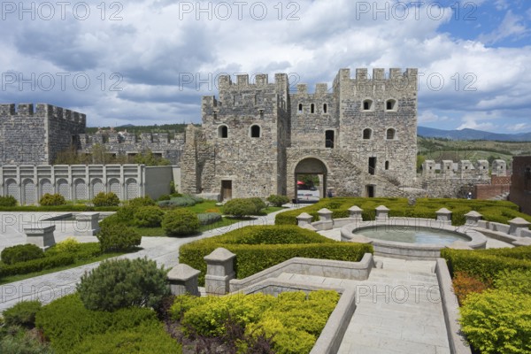 Historical complex with massive stone fortress, well-kept garden and round fountain, Rabati Fortress, Akhaltsikhe, Samtskhe-Javakheti region, Samtskhe-Javakheti, Georgia