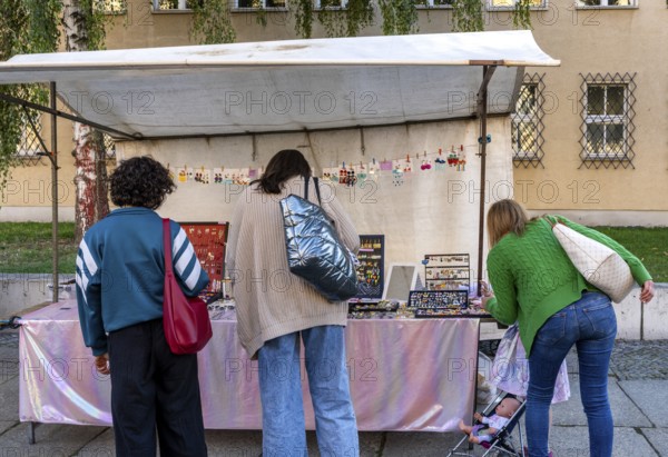 Customers at a junk stand next to Berlin's Bode Museum, Berlin, Germany