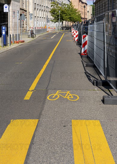 Yellow road marking at construction sites in Berlin, Germany