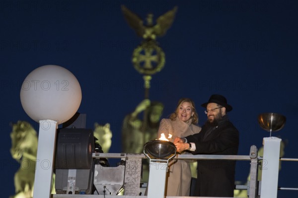 Julia Klöckner (President of the German Bundestag) at the lighting of lights to mark 20 years of Hanukkah in front of the Brandenburg Tor tor, Berlin, 17 December 2025